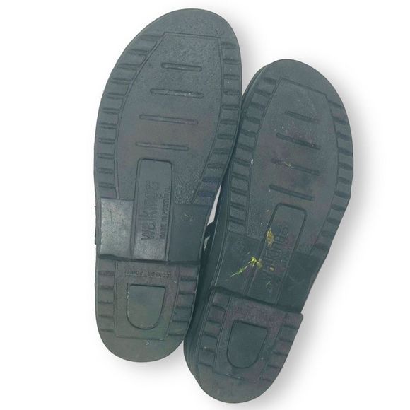 Walking Co Leather Ankle Strap Buckle Slip On Close Toe Flat Shoes Black Size 6 - Picture 5 of 9